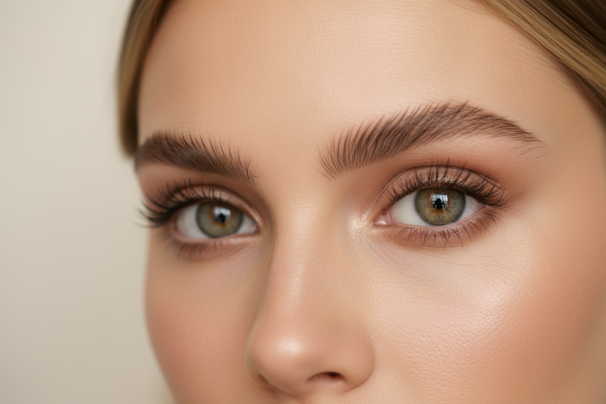 beau regarde avec sourcils blonds/chatain clair bien dessinés